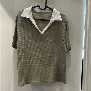 Olive Textured Women’s Shirt with White Collar